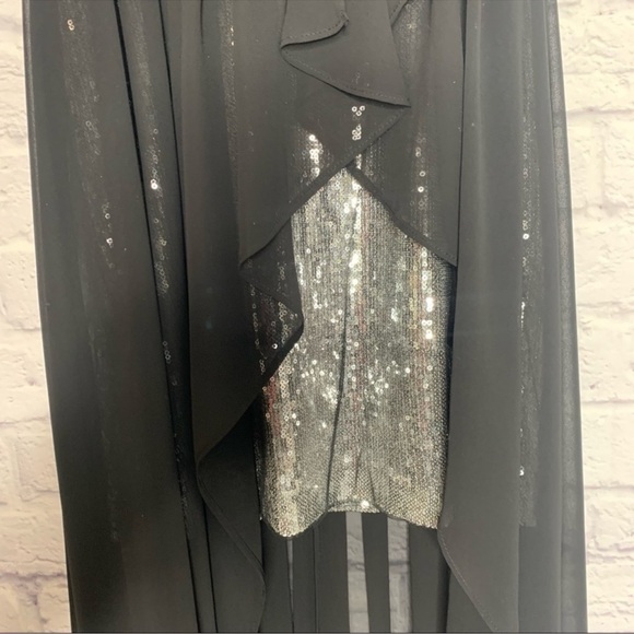 Aidan Mattox Silver And Black High Low Chiffon Overlay Sequin Sleeveless Dress - Picture 7 of 14